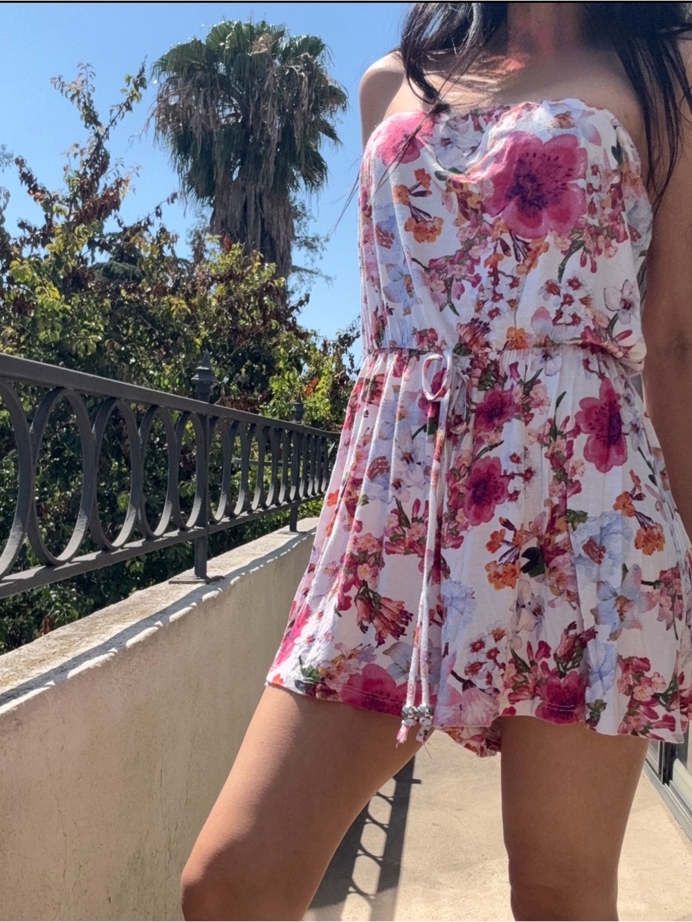 Y2K Coquette Pink Floral Strapless Romper Mini Dress Fairycore Cottagecore XS/S